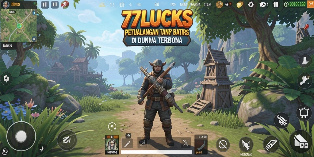 Screenshot gameplay <strong>77LUCKS</strong> menampilkan petualangan di dunia terbuka yang luas.