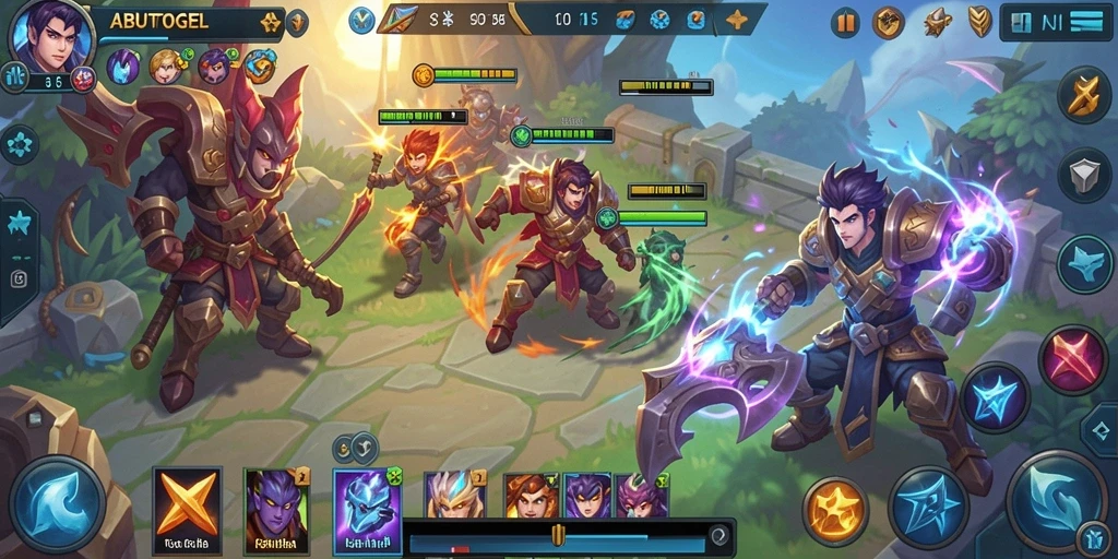 Tampilan gameplay seru dalam ABUTOGEL dengan aksi pertarungan tim.