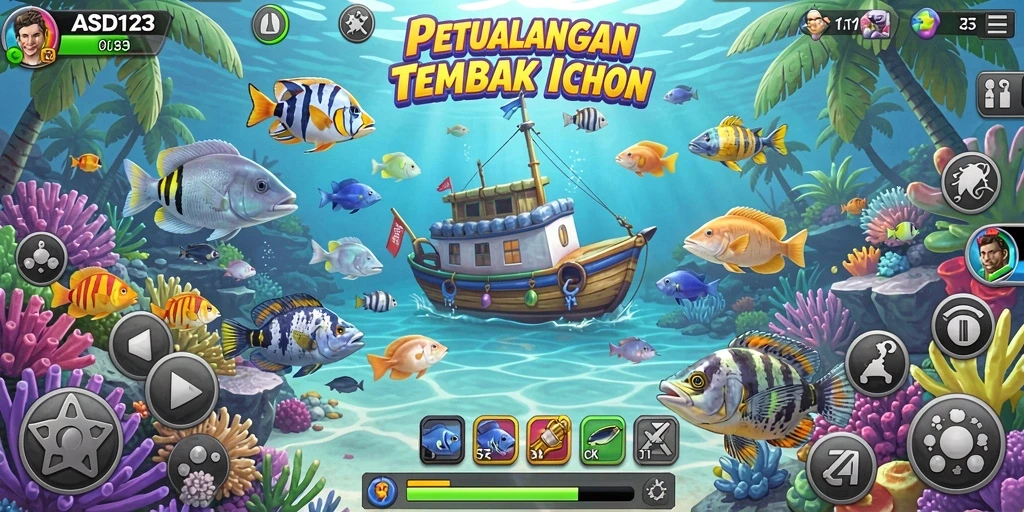 Tangkapan layar gameplay <strong>ASD123</strong> yang menampilkan aksi seru berburu ikan.