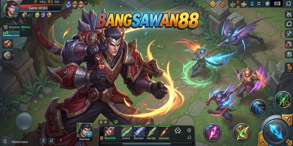 Tampilan gameplay seru di BANGSAWAN88 dalam pertempuran MOBA.