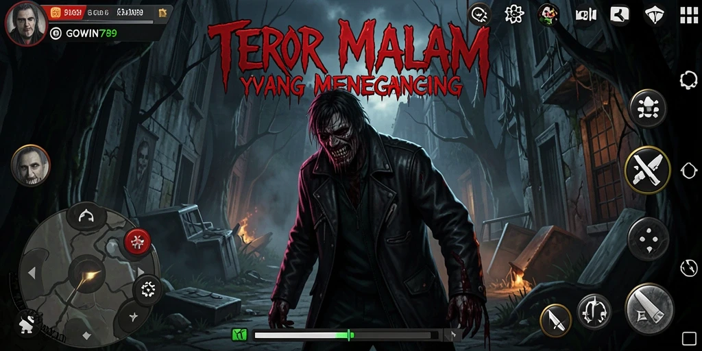 Screenshot gameplay GOWIN789 menampilkan momen menegangkan dalam suasana horor.