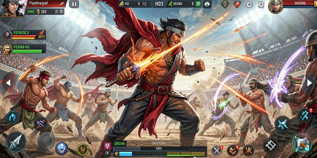 Screenshot H03 menampilkan aksi pertarungan yang intens.