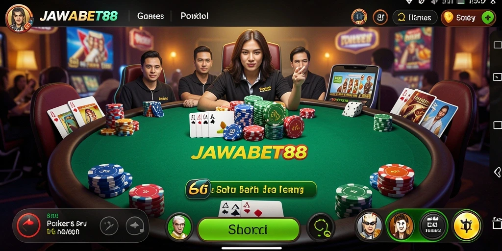 Screenshot utama JAWABET88 menampilkan aksi seru permainan Poker.