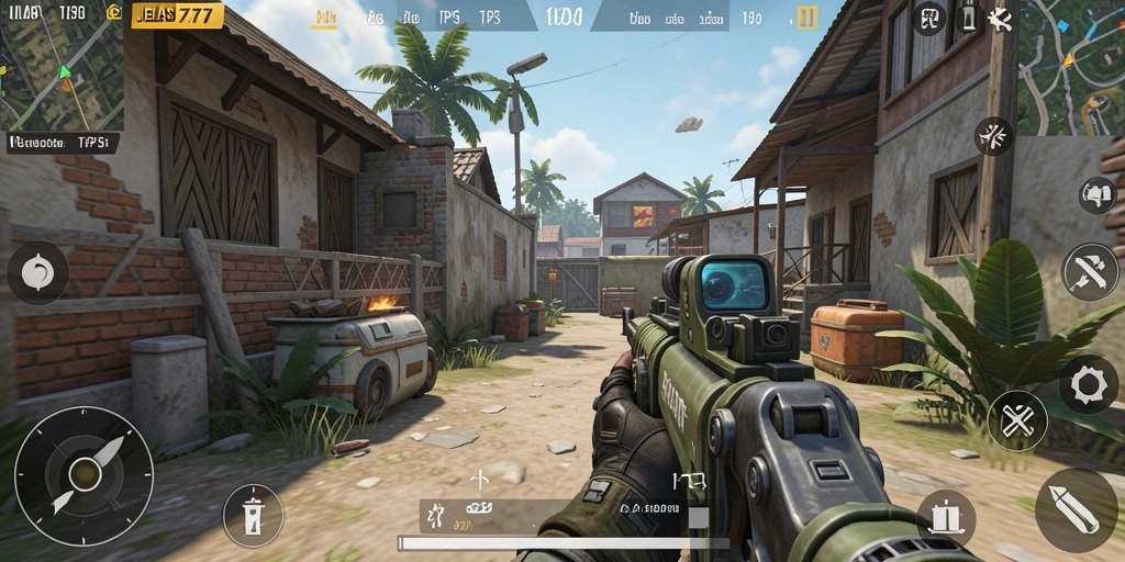 Tangkapan layar utama dari gameplay seru JELAS777 menampilkan aksi tembak-menembak.