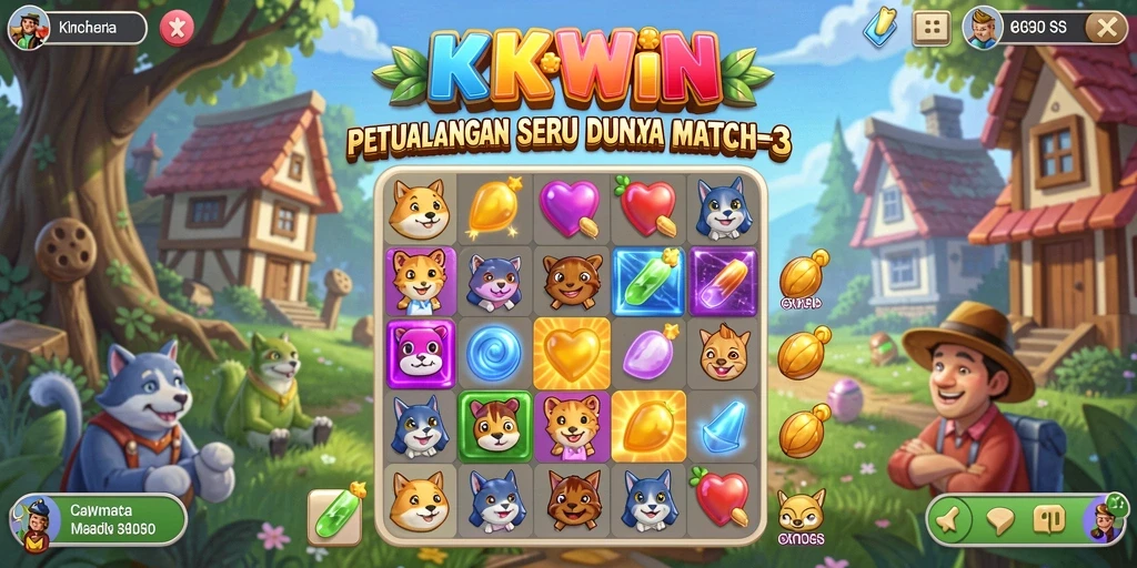Screenshot gameplay KKWIN menampilkan momen seru saat mencocokkan elemen Match-3.