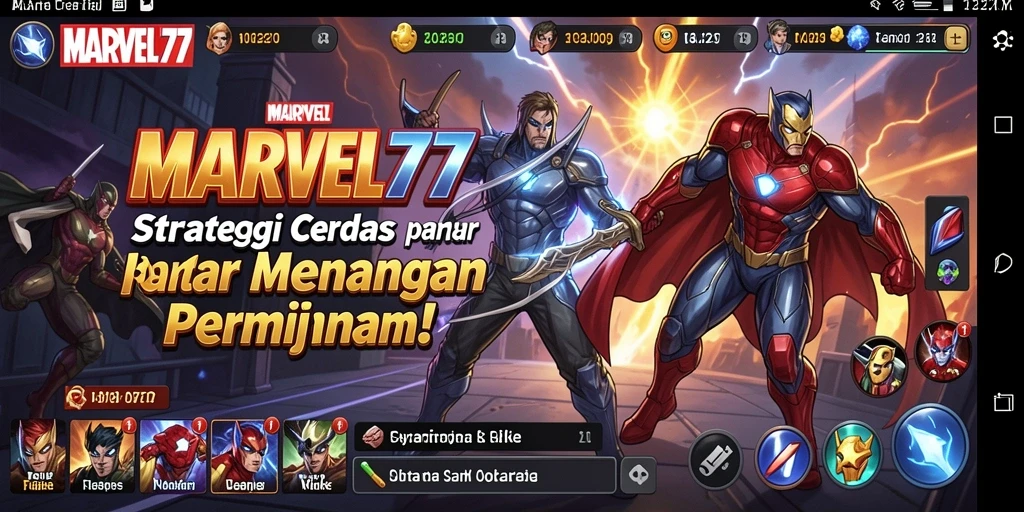 Screenshot gameplay <strong>MARVEL77</strong> menampilkan pertarungan strategi yang mendebarkan.