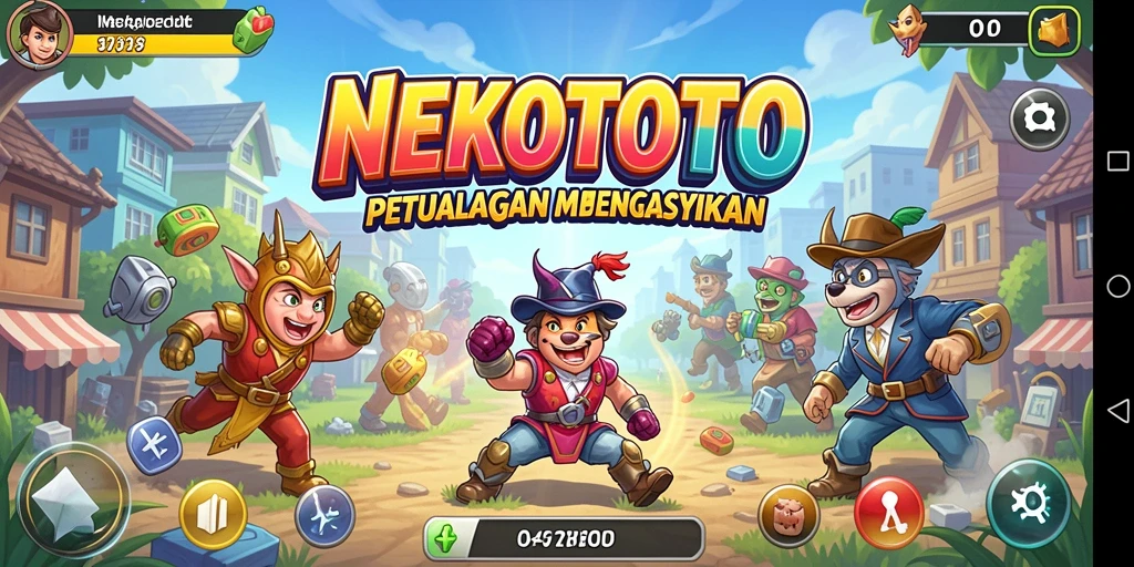 Screenshot gameplay NEKOTOTO yang penuh warna dan menghibur.