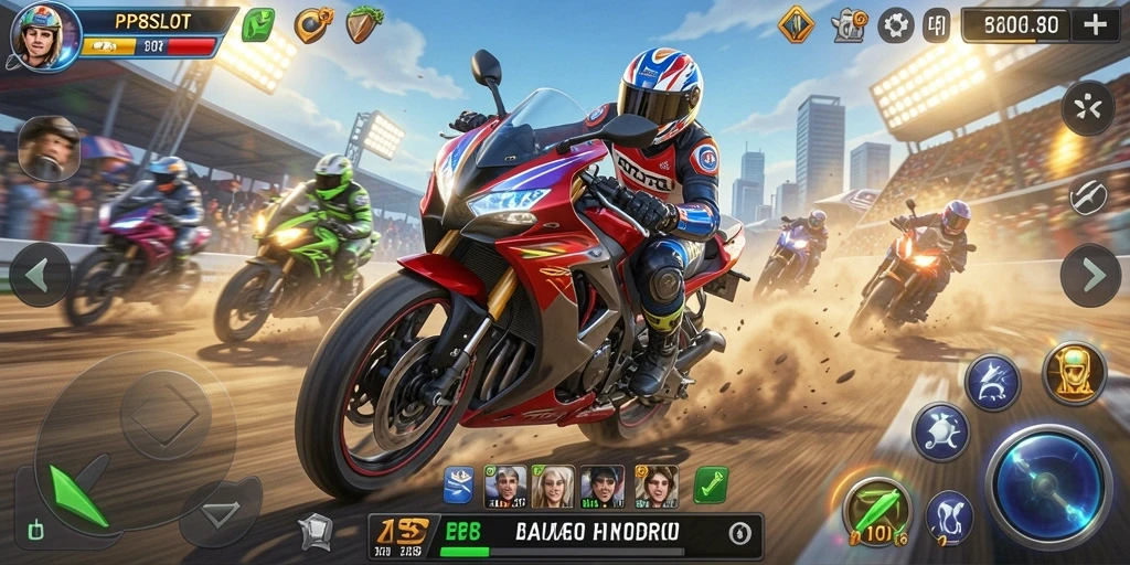 Tangkapan layar PP8SLOT yang menunjukkan aksi balapan mendebarkan.