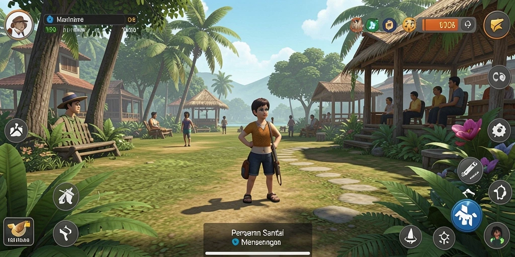 Screenshot gameplay V98 menunjukkan karakter lucu dalam aksi.