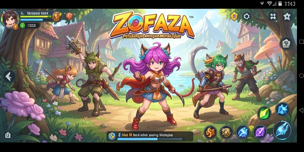 Screenshot gameplay ZOFAZA menampilkan aksi seru dalam dunia anime.