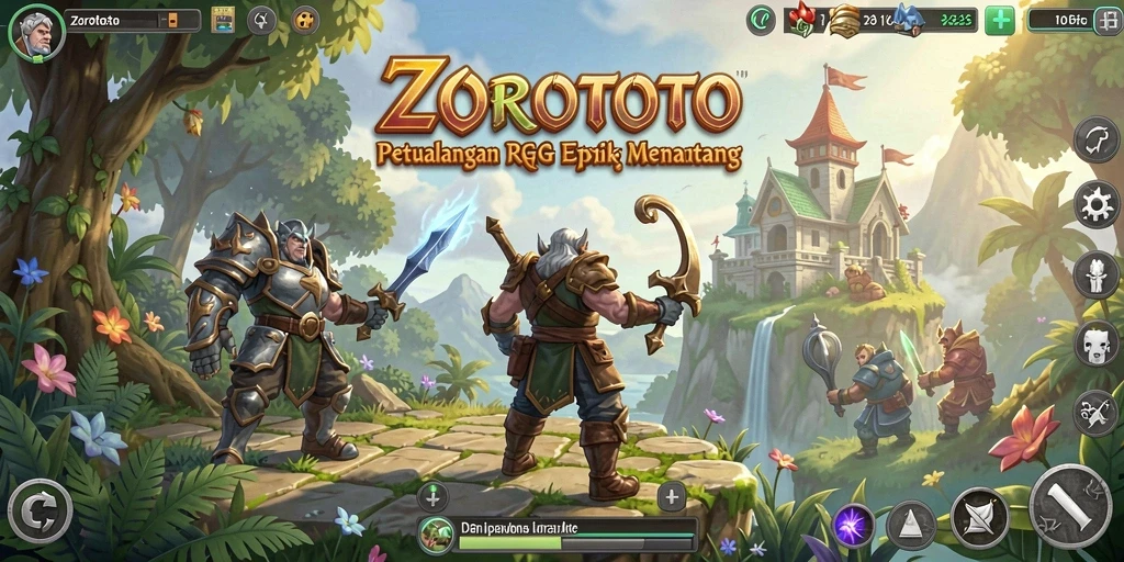 Screenshot gameplay ZOROTOTO menampilkan pertempuran epik antara karakter.
